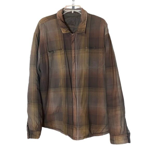Prana Men’s Reversible Plaid & Solid Brown Jacket Fading Sz XL - Picture 1 of 13